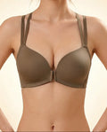 Soft Secrets front-open padded bra in brown featuring double shoulder straps and smooth molded cups front view
