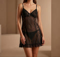 Luxury lace babydoll in classic black front view