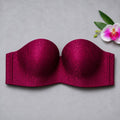 Magenta lace strapless push up bra with soft foam cups