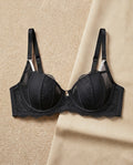 Black ring underwire net bra with short cup and center ring detail